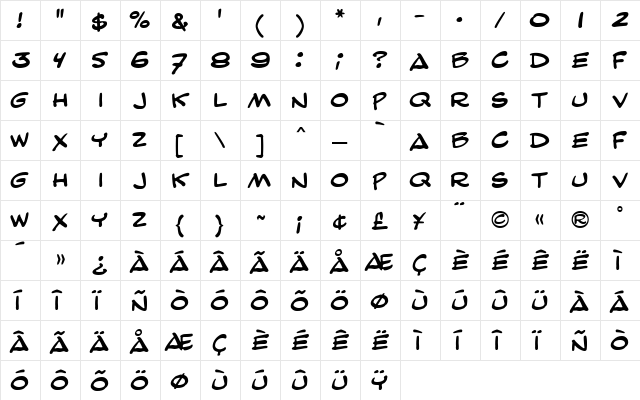 Comic Strip MN Regular font glyphpreview