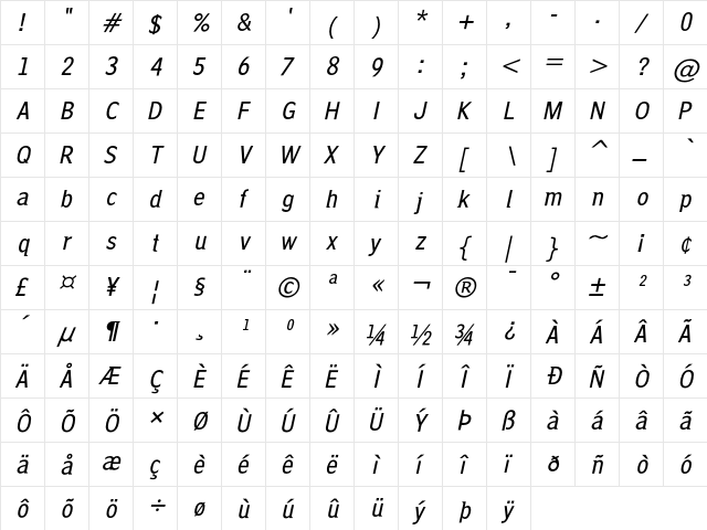 CliqueWedge Oblique font glyphpreview