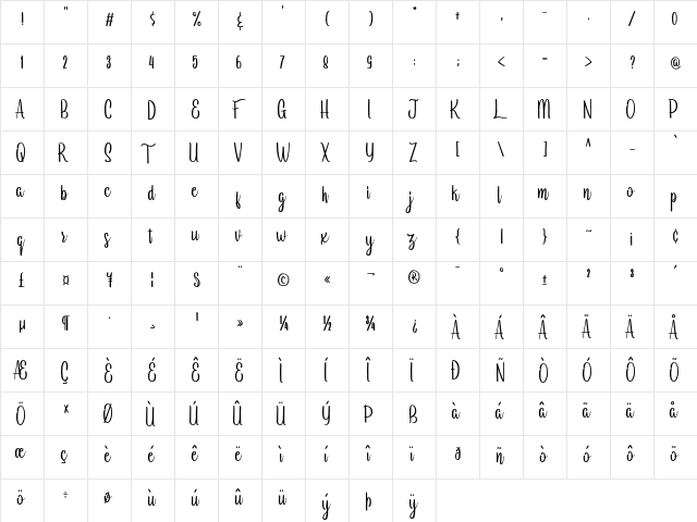 Arayara demo Regular font glyphpreview
