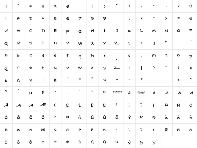Arilon Regular font glyph preview Arilon Regular font glyphpreview