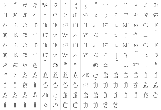 Army Hollow Wide Regular font glyphpreview