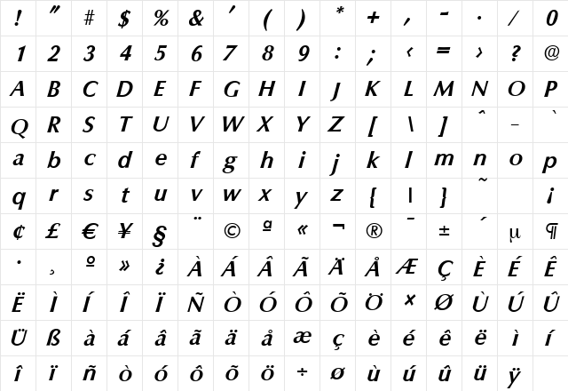 ColumbiaSerial BoldItalic font glyphpreview