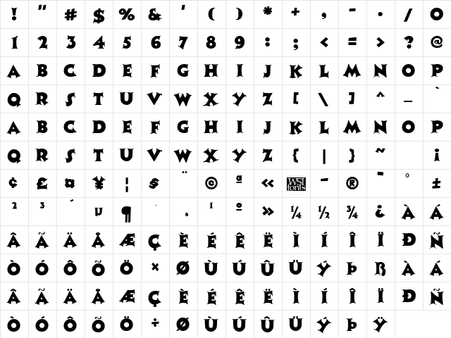 Coaster Regular font glyphpreview