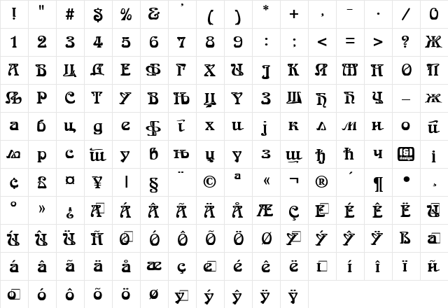 ArnoldBoecklinCIrilica Regular font glyphpreview