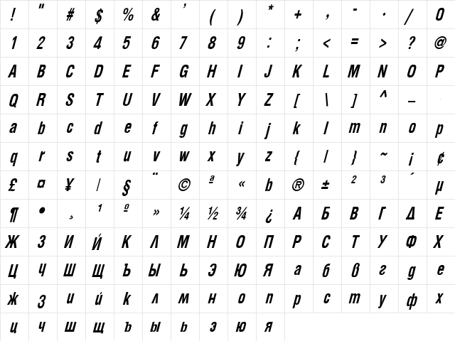 Apric Bold It font glyphpreview