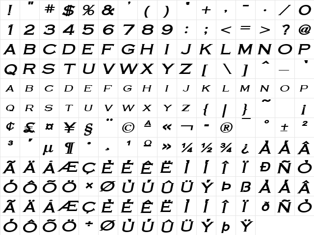 Cobalt-Extended Bold Italic font glyphpreview