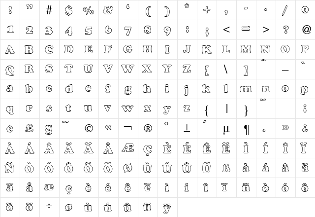 CocosOutlineDB Normal font glyphpreview