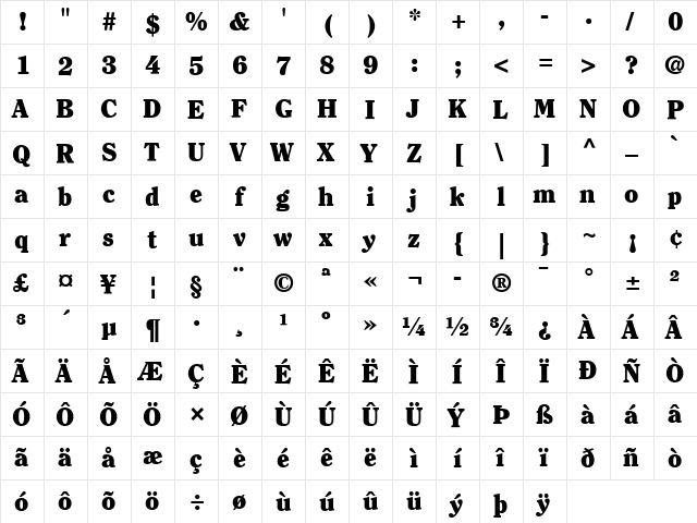 Clearface LT Bold Bold font glyphpreview