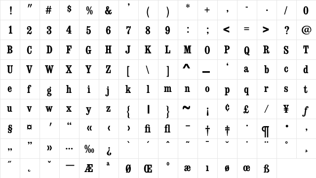 ConsortBoldCondensed Regular font glyphpreview
