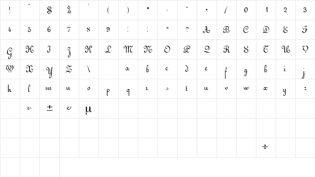 ArabescoScriptSSK Regular font glyphpreview
