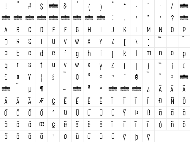 Cocogoose Compressed Trial UltraLight font glyphpreview