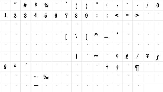 ConsortBoldCondensedTab Regular font glyphpreview