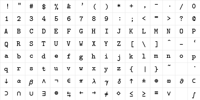 cmtex8 Regular font glyph preview cmtex8 Regular font glyphpreview