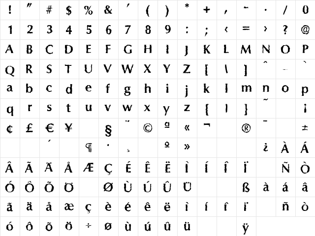 ColumbiaRandom Bold font glyph preview ColumbiaRandom Bold font glyphpreview