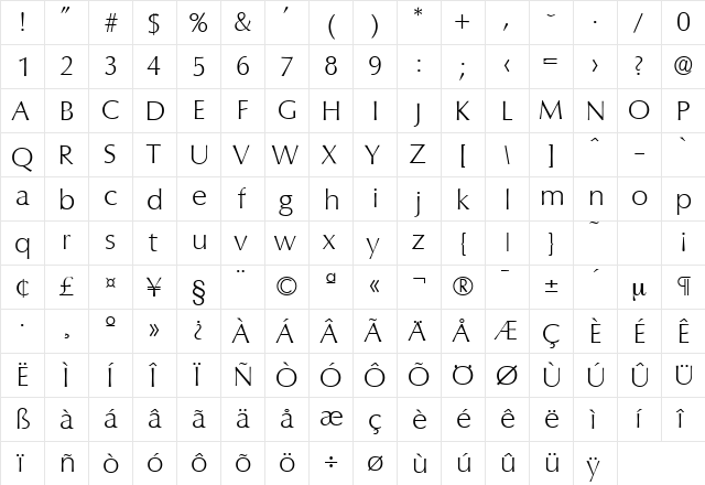 Columbia-Serial-ExtraLight Regular font glyphpreview
