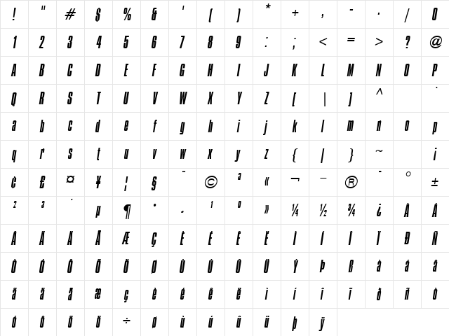 Compacta ICG LightItalic font glyphpreview