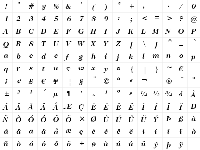 Caslon224 Bk BT Bold Italic font glyph preview Caslon224 Bk BT Bold Italic font glyphpreview