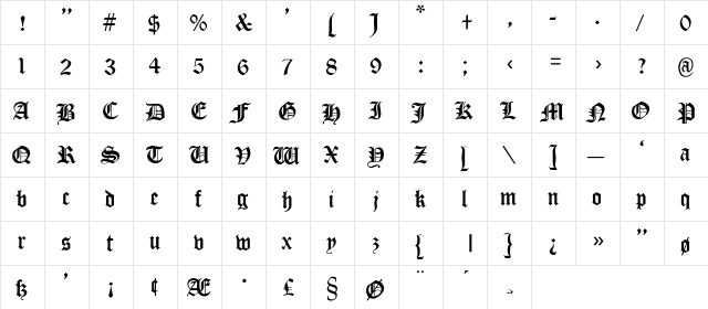 Cloister_Black-Light Regular font glyph preview Cloister_Black-Light Regular font glyphpreview