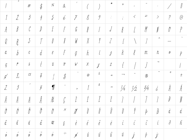 Coffee Written Italic font glyphpreview