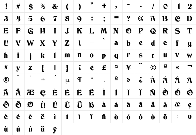 Columbus Regular font glyphpreview