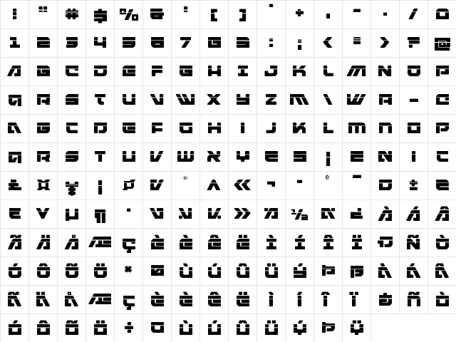 Armed Lightning Laser Regular font glyph preview Armed Lightning Laser Regular font glyphpreview