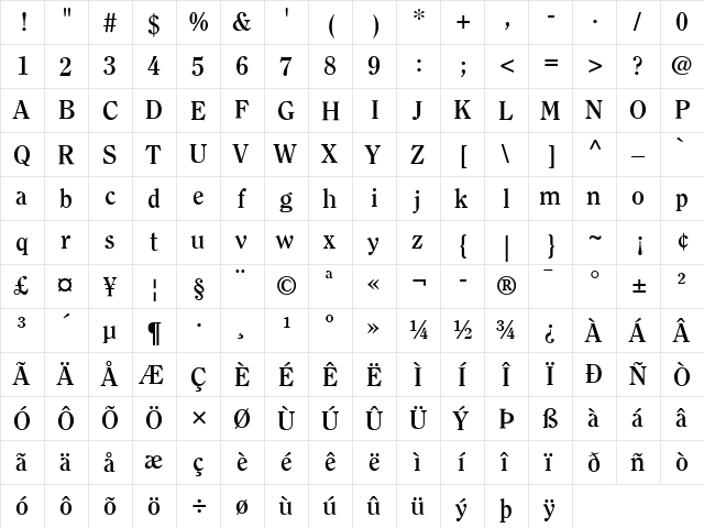 Clearface LT Bold Regular font glyphpreview