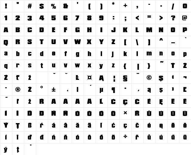 CompactaPEEBla Regular font glyph preview CompactaPEEBla Regular font glyphpreview