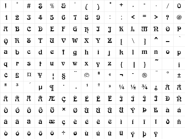 ArnoldBoecklin Regular font glyph preview ArnoldBoecklin Regular font glyphpreview