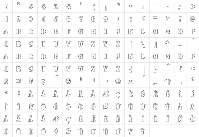 Army Hollow Condensed Regular font glyphpreview