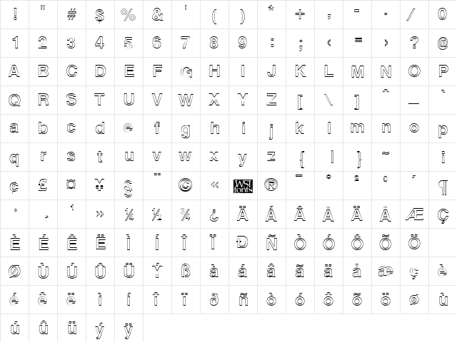 ArenaOutline Regular font glyphpreview