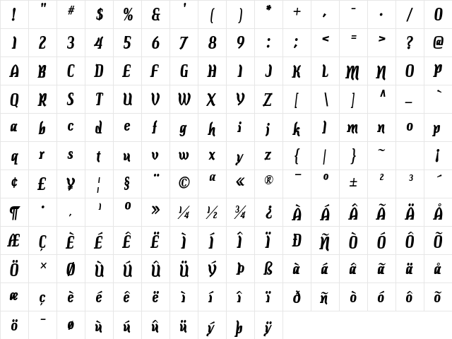 Colourbars Bold font glyph preview Colourbars Bold font glyphpreview