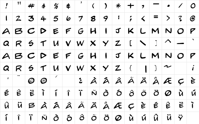 Comcre Regular font glyph preview Comcre Regular font glyphpreview