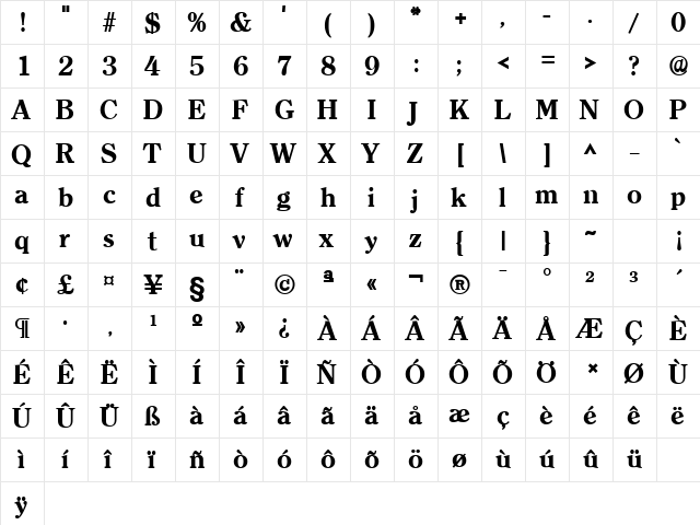 Clarity Serif Heavy SF Bold font glyphpreview