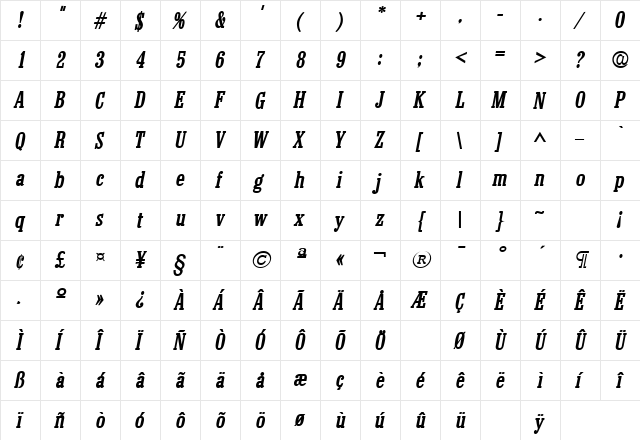 Colonel Bold Italic font glyphpreview