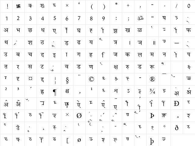 ArivNdr POMt Regular font glyphpreview