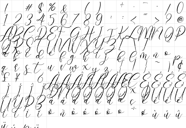 Angelia Regular font glyphpreview