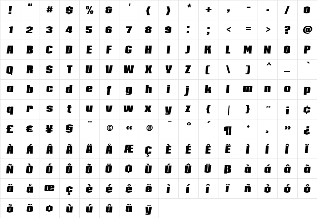 Collos BlackItalic font glyph preview Collos BlackItalic font glyphpreview