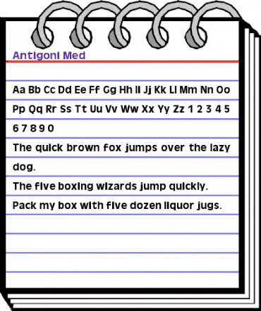 Antigoni Med Regular animated font preview