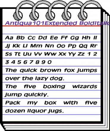 Antiqua101Extended BoldItalic animated font preview