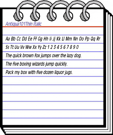 Antiqua101Thin Italic animated font preview