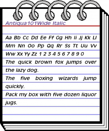 Antiqua101Wide Italic animated font preview