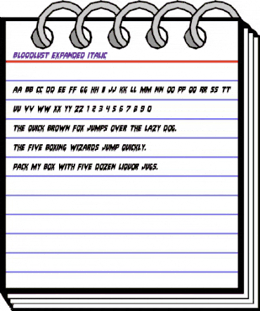 Bloodlust Expanded Italic Expanded Italic animated font preview Bloodlust Expanded Italic Expanded Italic animated font preview