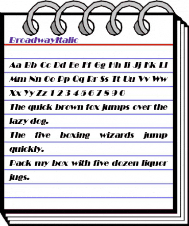 BroadwayItalic Regular animated font preview