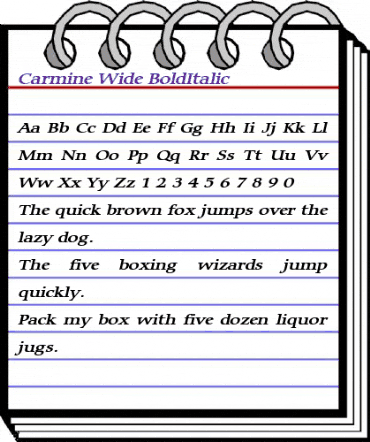 Carmine Wide BoldItalic animated font preview Carmine Wide BoldItalic animated font preview