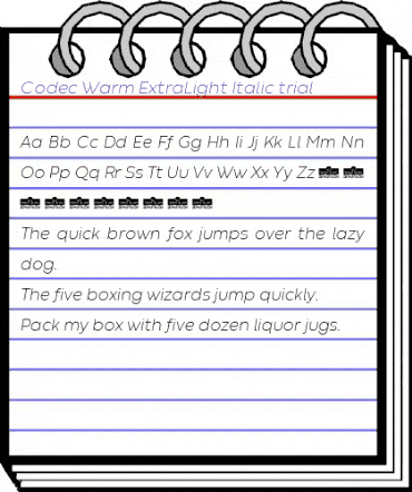 Codec Warm Trial ExtraLight Italic animated font preview