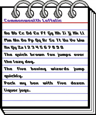 Commonwealth Leftalic Italic animated font preview