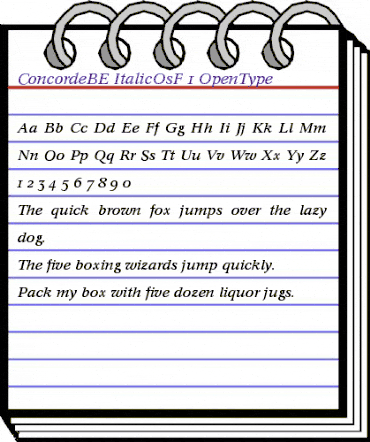 Concorde BE Italic with Oldstyle Figures animated font preview