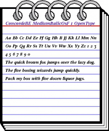 Concorde BE Medium Italic with Oldstyle Figures animated font preview