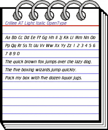 Crillee AT Light Italic Regular animated font preview