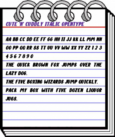 Cute 'n' Cuddly Italic animated font preview Cute 'n' Cuddly Italic animated font preview